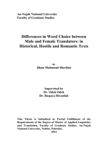 Gender Differences in Translator Word Choice: Historical, Hostile, Romantic Texts