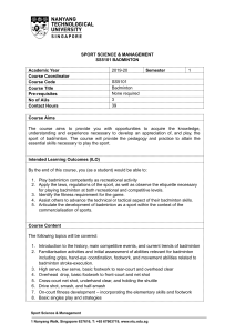NTU SS5101 Badminton Course Syllabus 2019-20 | Sport Science