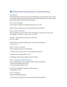 Discovering Gauss's Trick: Summing Sequences Math Activity Handout