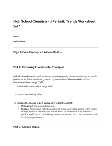 High School Chemistry: Periodic Trends Worksheet - Atomic Properties