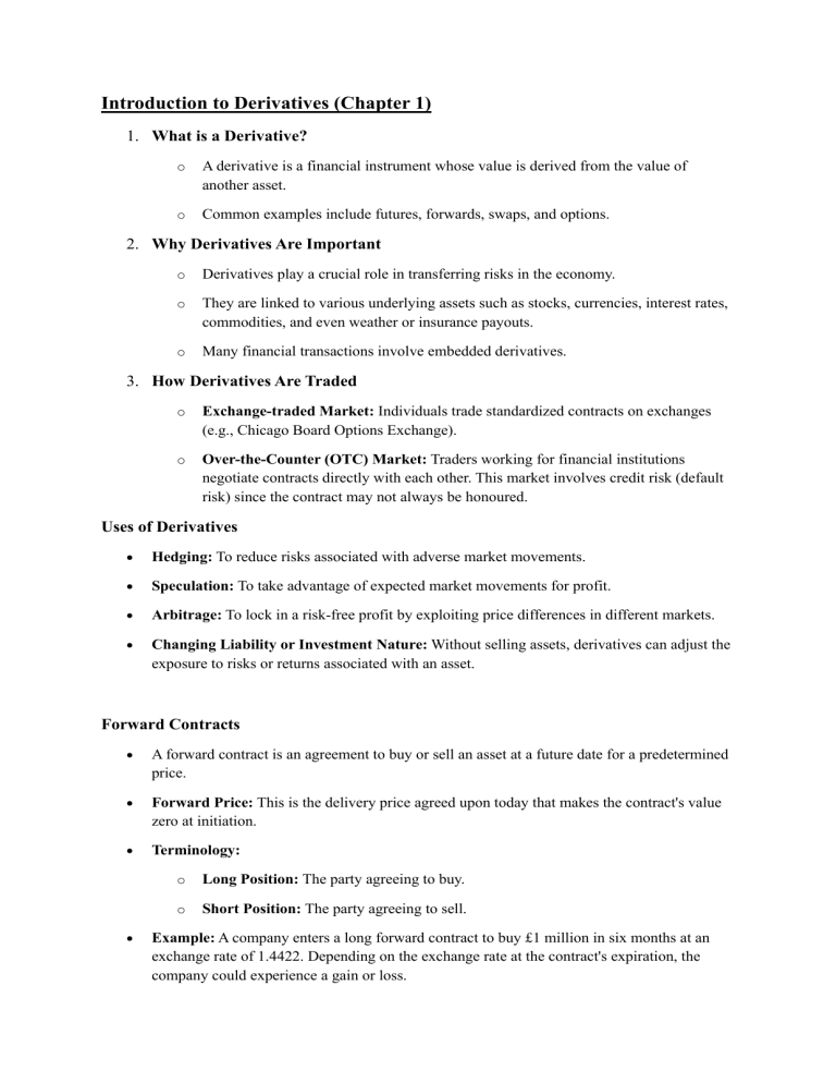 Introduction to Derivatives: Futures, Forwards, Options & Hedging