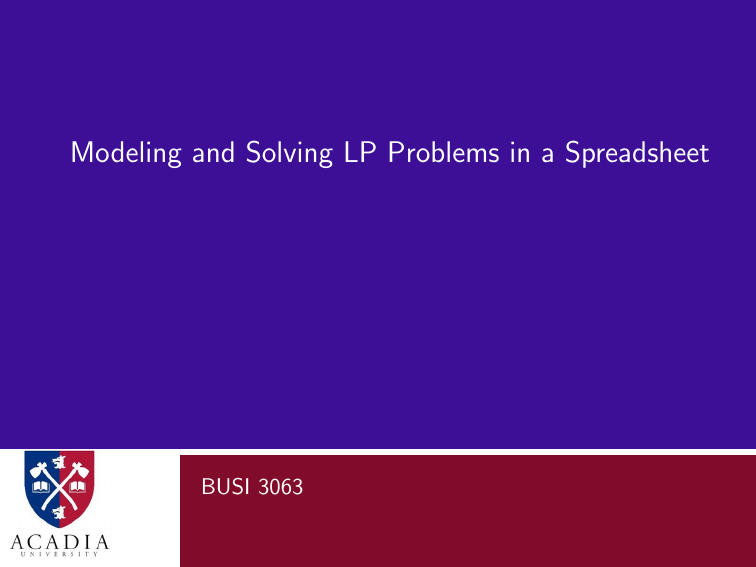 Modeling & Solving LP Problems in Excel Spreadsheets | BUSI 3063