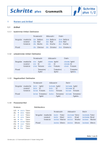 Schritte plus 1/2 Grammatik&uuml;bersicht: Artikel und Deklination