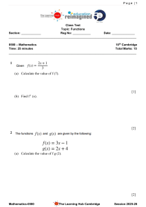 Functions Class Test - 10th Cambridge Mathematics