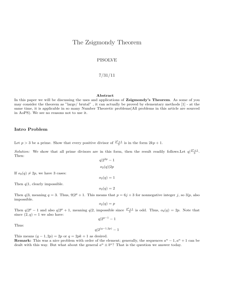 Zsigmondy Theorem: Applications in Number Theory & Problem Solving