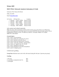 EECS 70AL Network Analysis Lab Syllabus - Winter 2025 UCI
