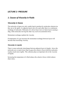 Lecture 2: Pressure & Viscosity in Fluids - Physics Notes