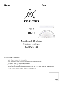KS3 Physics Light Test 2 | Middle School Science Assessment