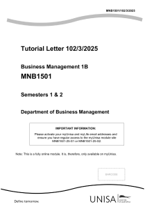 MNB1501 Business Management 1B Tutorial Letter 102/3/2025 - Unisa