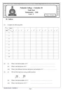 Grade 8 Math Unit Test: Indices - Nalanda College