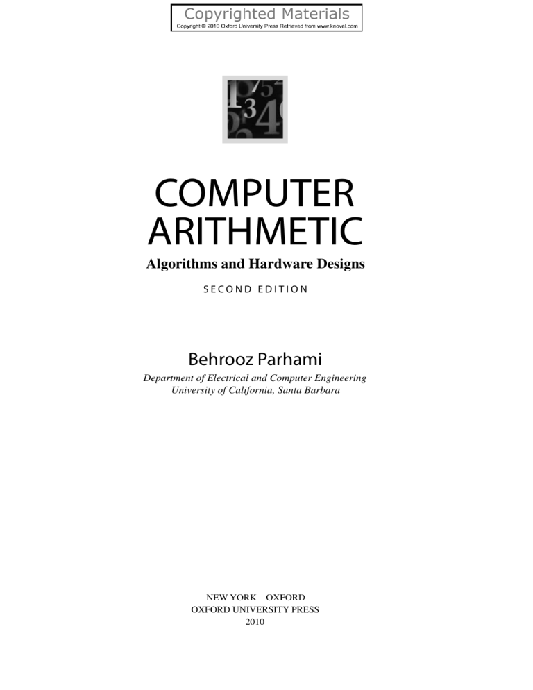Computer Arithmetic: Algorithms & Hardware Designs - Behrooz Parhami