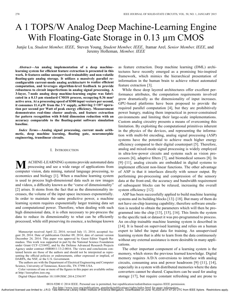 1 TOPS/W Analog Deep Machine-Learning Engine with Floating-Gate Storage