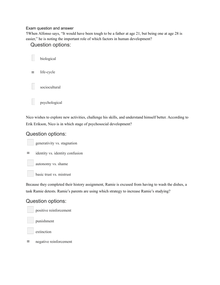Human Development Psychology Exam Questions & Answers