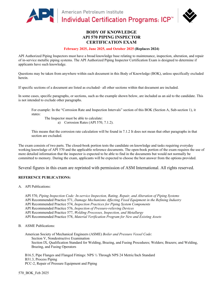 API 570 Piping Inspector Certification Exam Body of Knowledge 2025