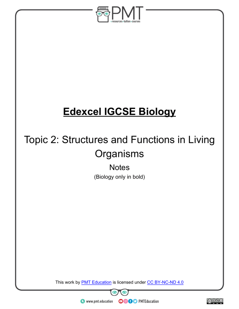 Edexcel IGCSE Biology Topic 2 Notes: Cell Structure & Functions
