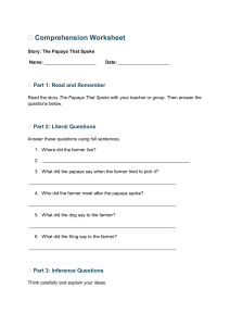 Papaya That Spoke: Comprehension Worksheet