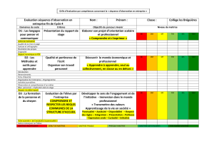 Grille d'&eacute;valuation stage - Cycle 4 : comp&eacute;tences et objectifs