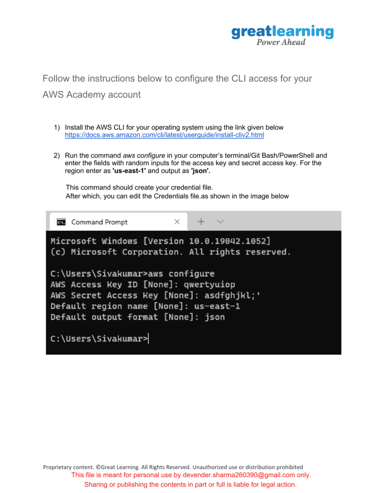 Configure AWS CLI Access for AWS Academy