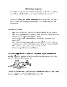 Article Analysis Assignment: Genre & Stance Analysis