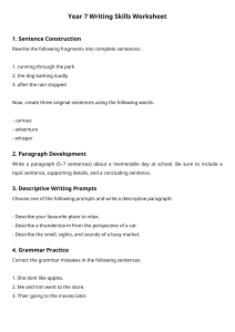 Year 7 Writing Skills Worksheet: Sentence, Paragraph, Grammar Practice