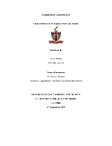 Corporate Law Assignment: Company Characteristics & Case Studies