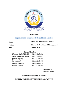 Zadanie Struktura Organizacyjna - MBA, Bahria University