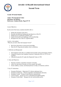 Grade 10 Social Studies Lesson Plan: The European Union (EU)