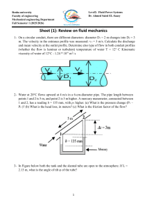 Fluid Mechanics Review Worksheet