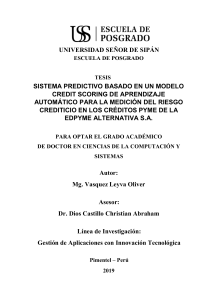 Sistema de Credit Scoring para Pr&eacute;stamos PYME: Enfoque de ML