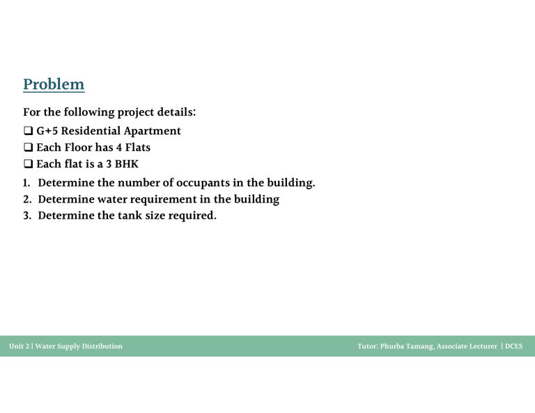View of Water Supply Design: Occupancy & Tank Sizing