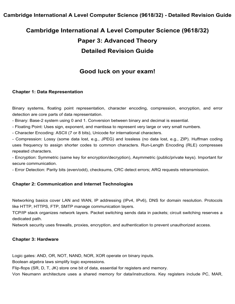 A Level Computer Science Revision Guide (9618/32)