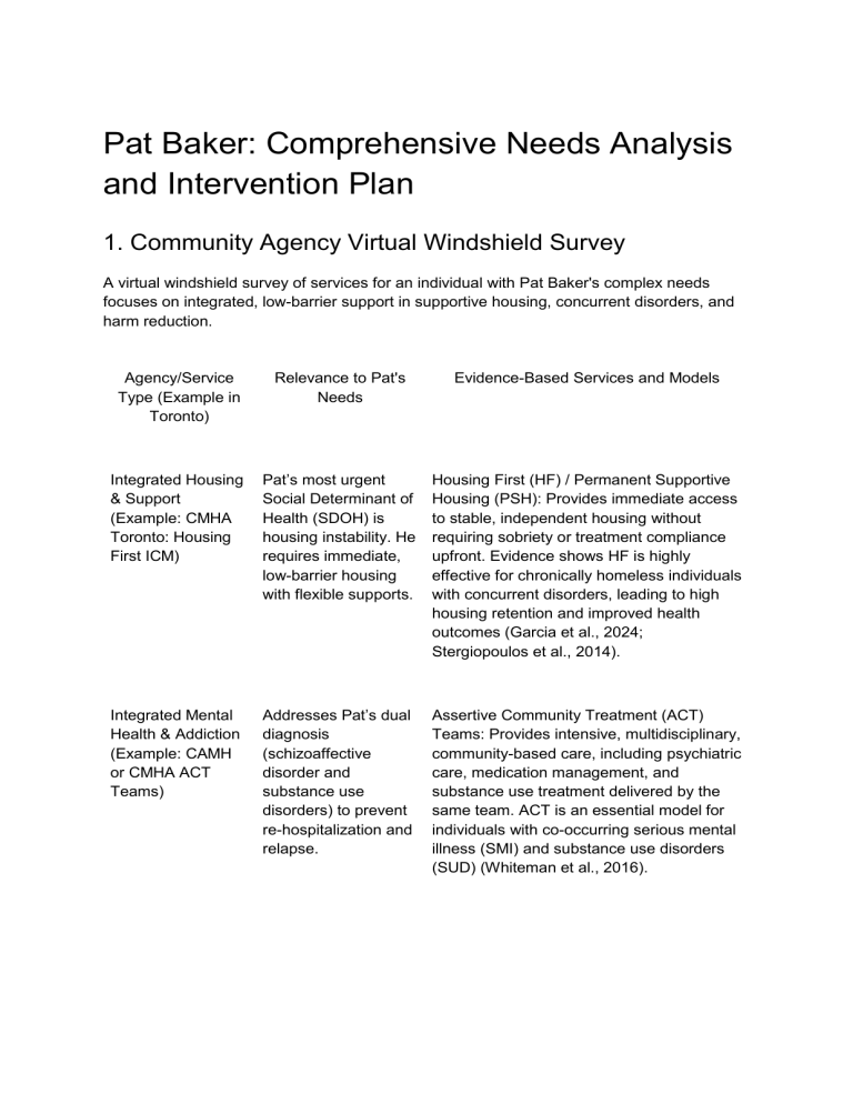 Pat Baker: Comprehensive Needs Analysis & Intervention Plan