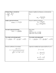 Statistics Formula Sheet: Mean, Skewness, Variance, Regression