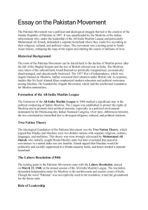 The Pakistan Movement: An Historical Essay