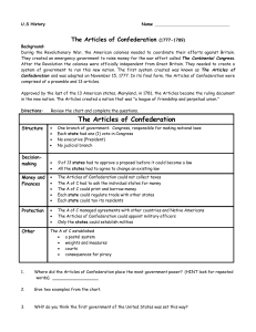 Articles of Confederation: US History Worksheet