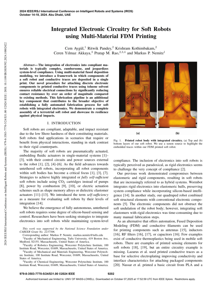 Integrated Electronic Circuitry for Soft Robots using Multi-Material ...