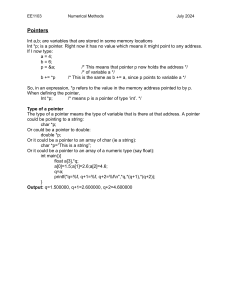 EE1103 Numerical Methods: C Pointers, Arrays & Function Pointers