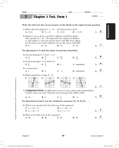 Algebra 1 Chapter 3 Test Form 1 - Linear Equations & Slope