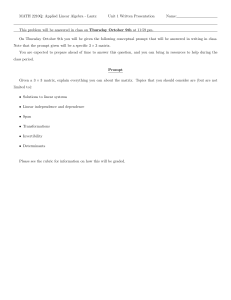 Linear Algebra 3x3 Matrix Analysis: Unit 1 Written Presentation Prompt
