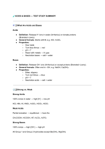Acids and Bases Study Summary: Definitions & Calculations