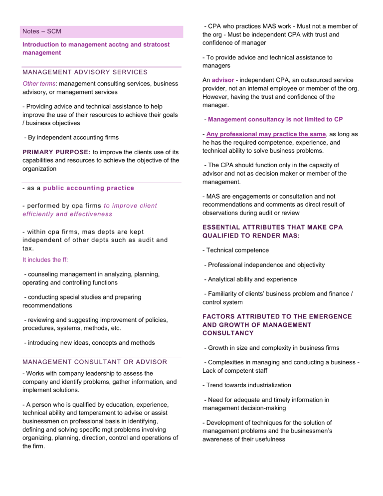Professional Advisory Note Management Advisory Services: CPA Consulting & Business Strategy Notes