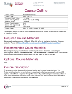 Basic Bookkeeping Course Outline - McMaster Continuing Ed