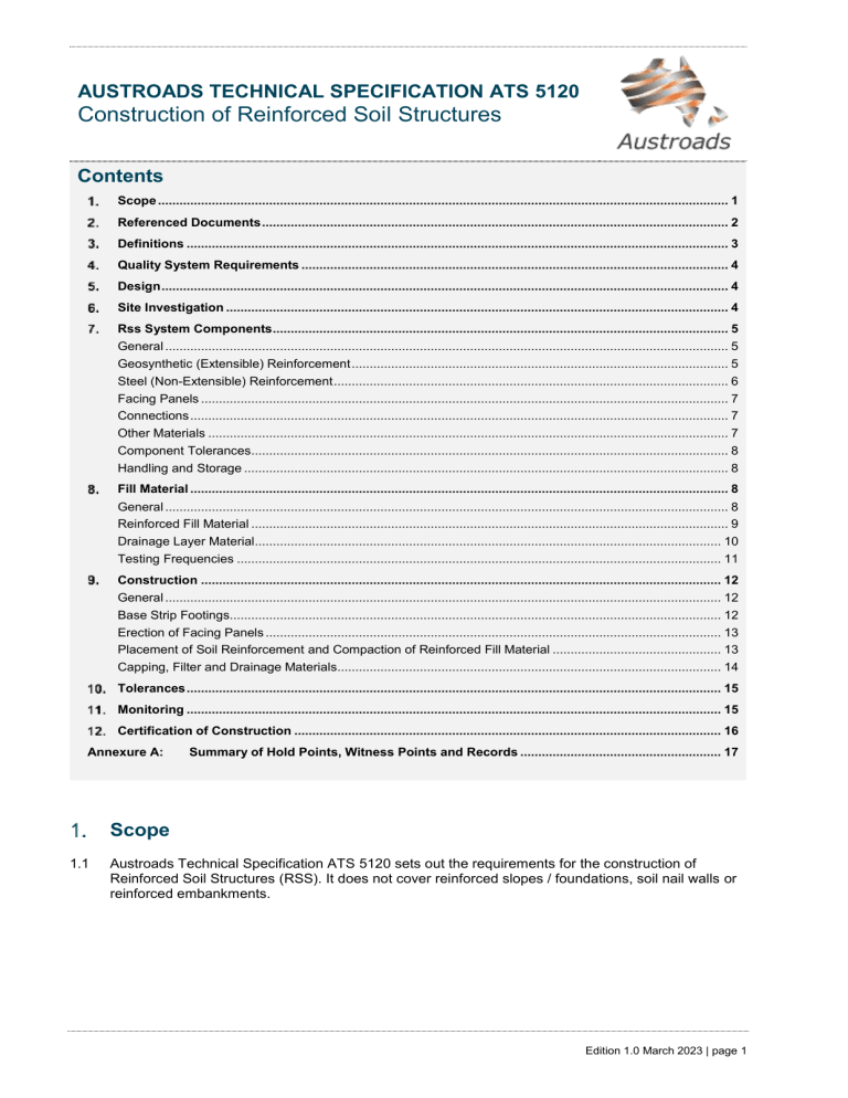 Austroads ATS 5120: Construction of Reinforced Soil Structures ...