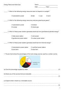 Energy Resources Quiz: Renewable, Non-Renewable & Power Stations