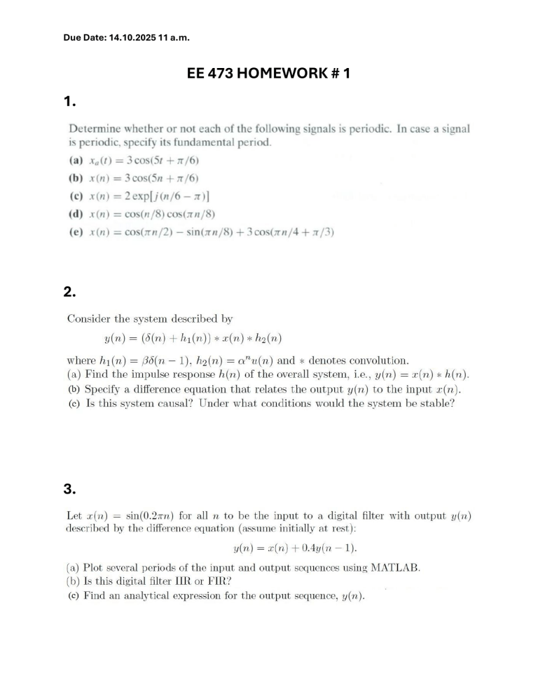 EE Homework: Signals, Systems, and Signal Processing