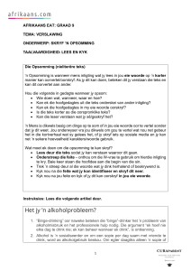 Afrikaans Werkblad: Alcoholverslaving & Samenvatting (Graad 9)