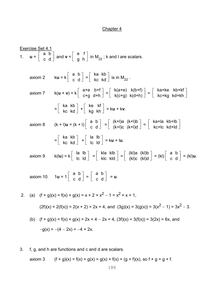 Linear Algebra: Vector Space Axioms & Exercises (Chapter 4.1)