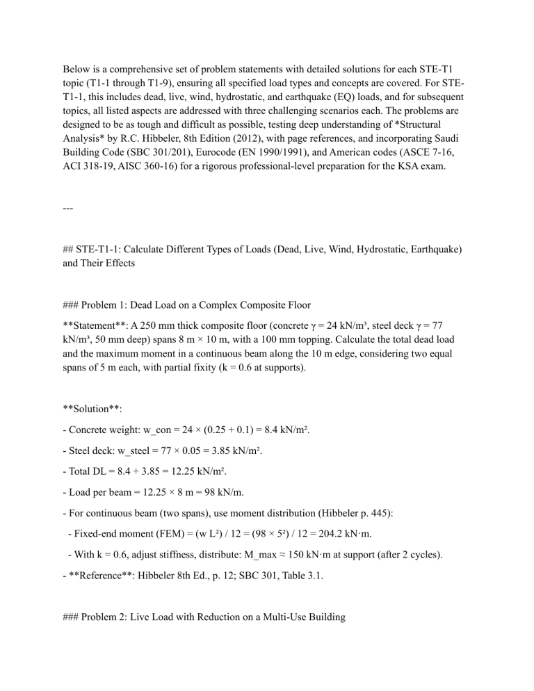 Structural Analysis Problems & Solutions: Load Calculations