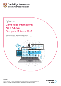 Cambridge AS & A Level Computer Science 9618 Syllabus 2024-2025