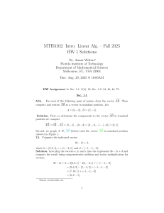 MTH3102 Linear Algebra HW 1 Solutions - Vectors, Angles, Projections